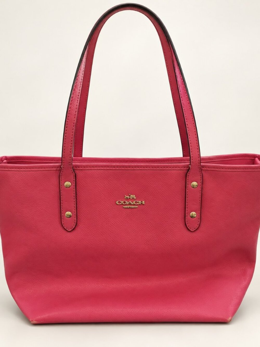 Coach Pink Zip Top Tote Shoulder Bag with Gold Tone Logo